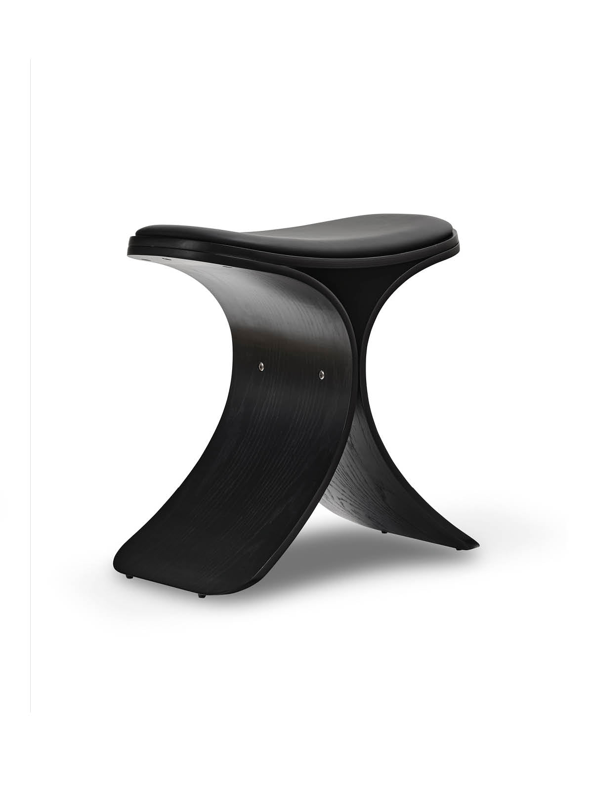 LUNO Hocker Schwarz-Eiche Schwarzes Leder
