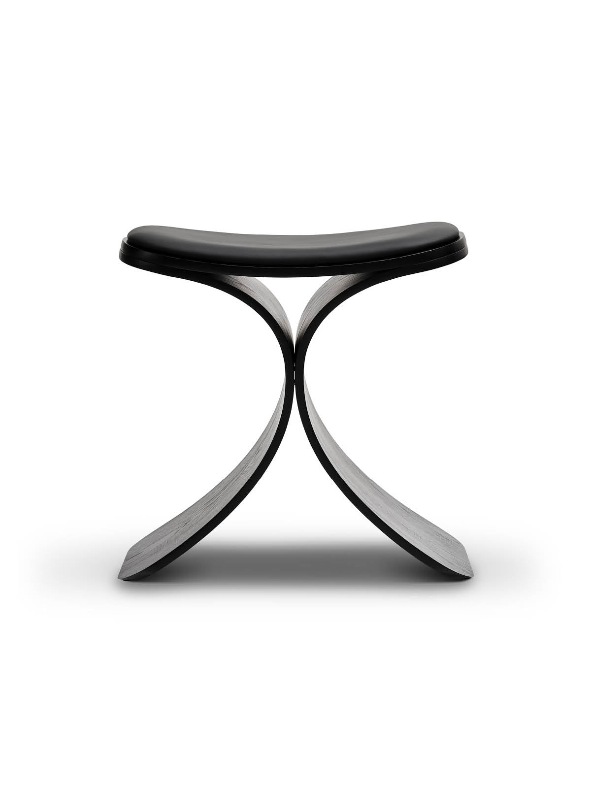 LUNO Hocker Schwarz-Eiche Schwarzes Leder